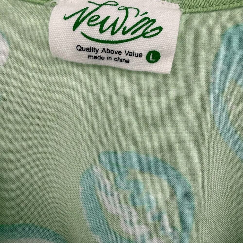 Vintage Sea Life Print Maxi Dress Women L Green Beach Coastal Flutter Sleeve - Picture 4 of 9